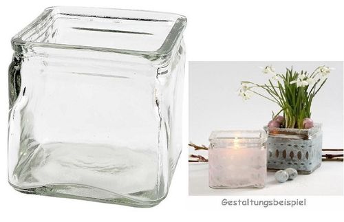 Kerzenhalter Glas, eckig, 7,5x7,5 cm, 1 Stück