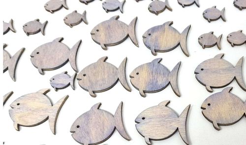 Holz Fische, Dekofische, Großpackung 108 Stück